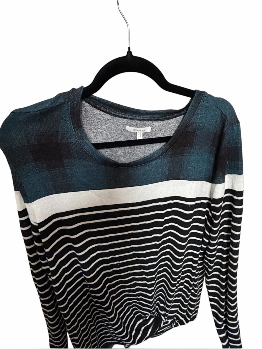 Maurice’s Mixed Pattern Striped Knit Top with Teal Yoke XXL NWT